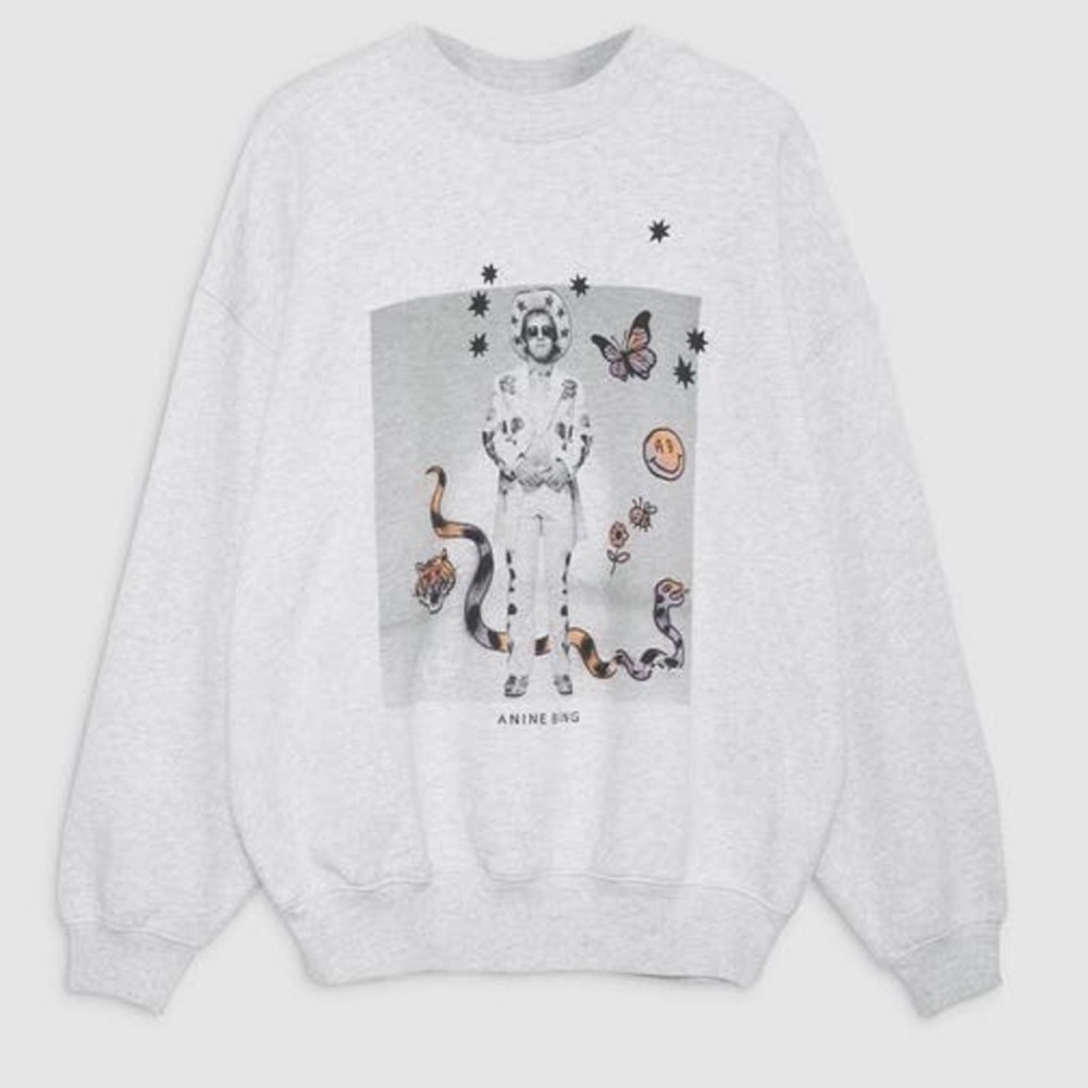 ANINE BING Jaci Sweatshirt AB X To X Iscreamcolour Elton John Sz L NWT